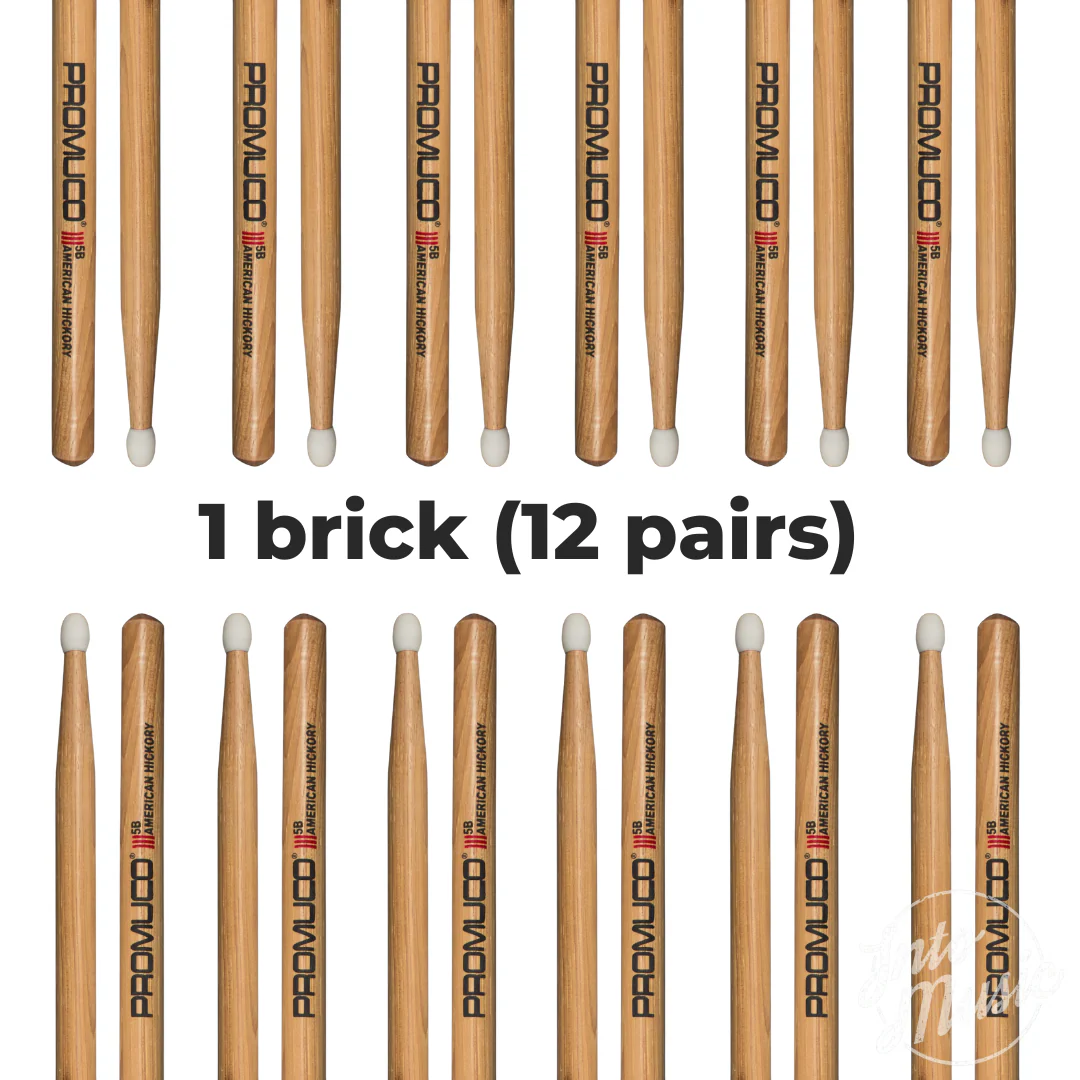 12 Pairs of Promuco Drumsticks Hickory Nylon Tip