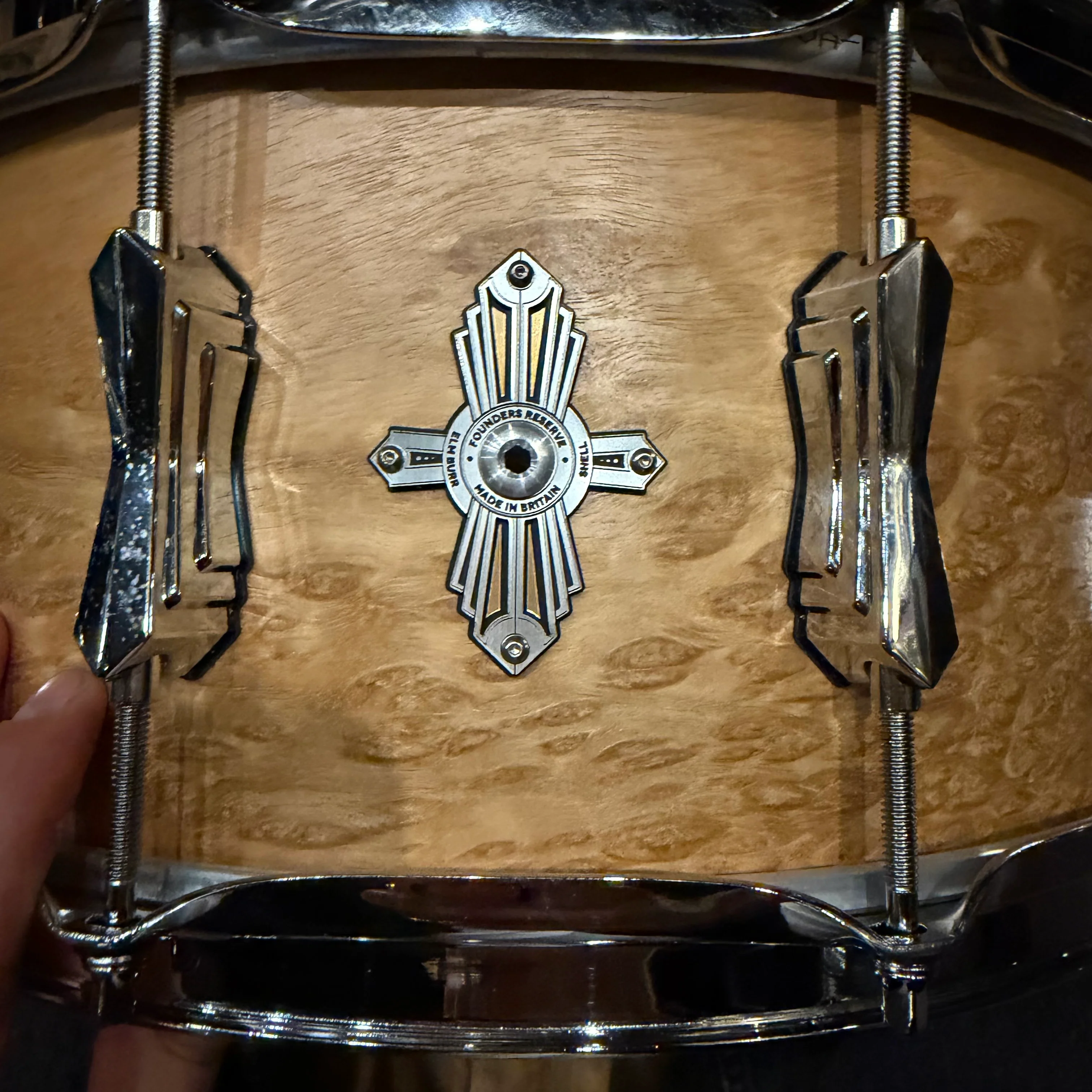 British Drum Company Founders Reserve Pure Elm Burr Snare Drum 14x6.5" #1301 - Image 7