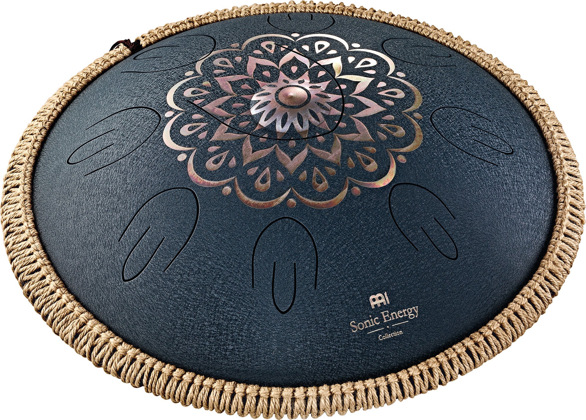 Meinl Sonic Energy Octave Steel Tongue Drum, Navy Blue, Engraved floral design, D Amara, 16" / 40 cm