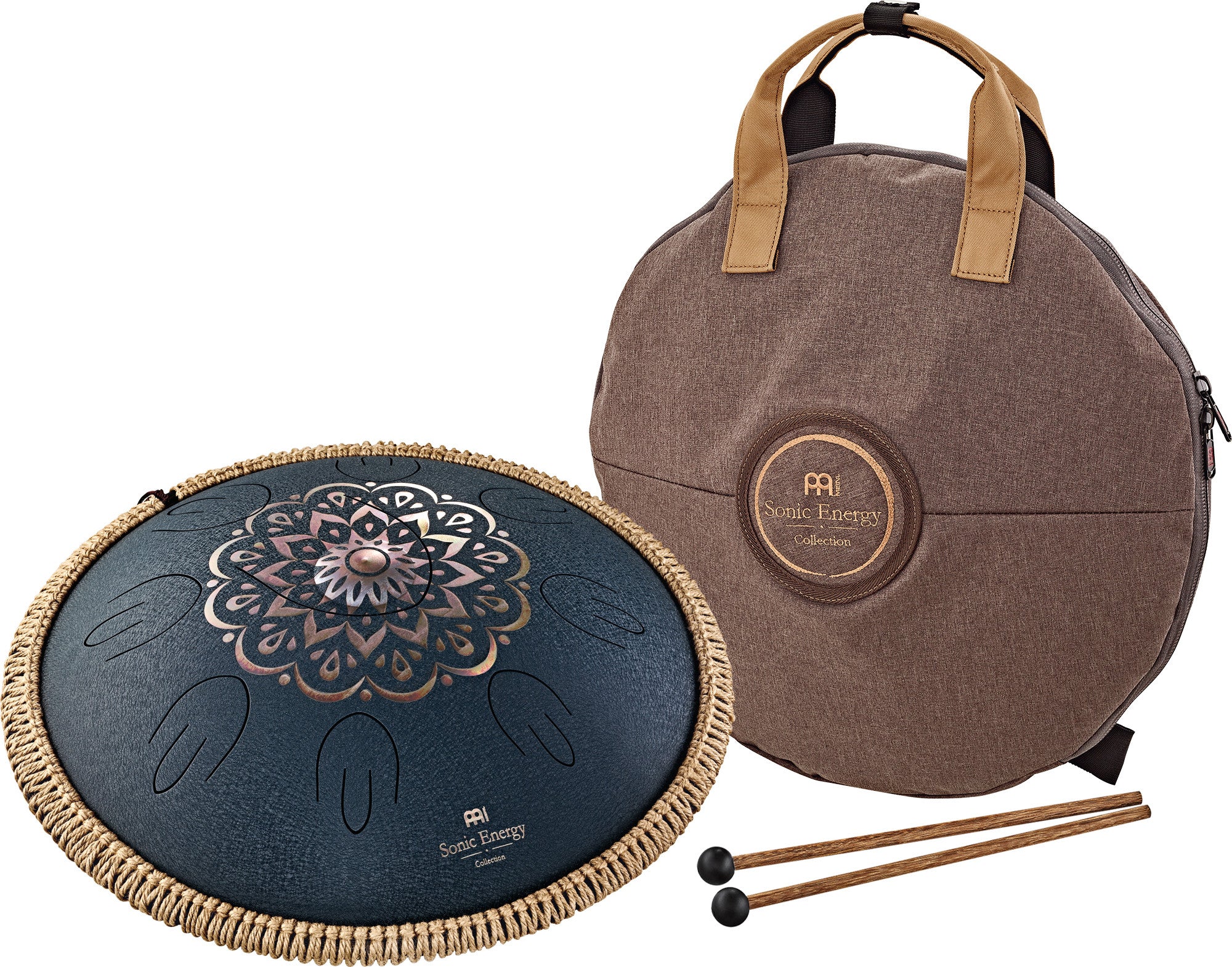 Meinl Sonic Energy Octave Steel Tongue Drum, Navy Blue, Engraved floral design, D Amara, 16" / 40 cm - Image 2