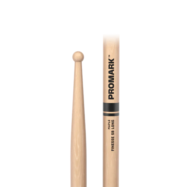 Promark Finesse 5B Long Maple Drumstick, Small Round Wood Tip