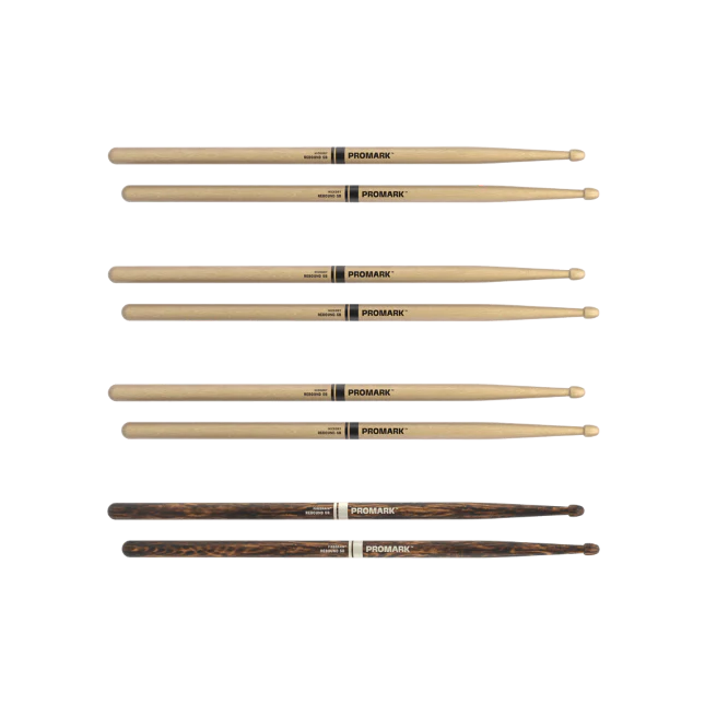 Promark Rebound 5B Hickory Drumstick, Acorn Wood Tip, FireGrain Bonus Four Pack - Image 2