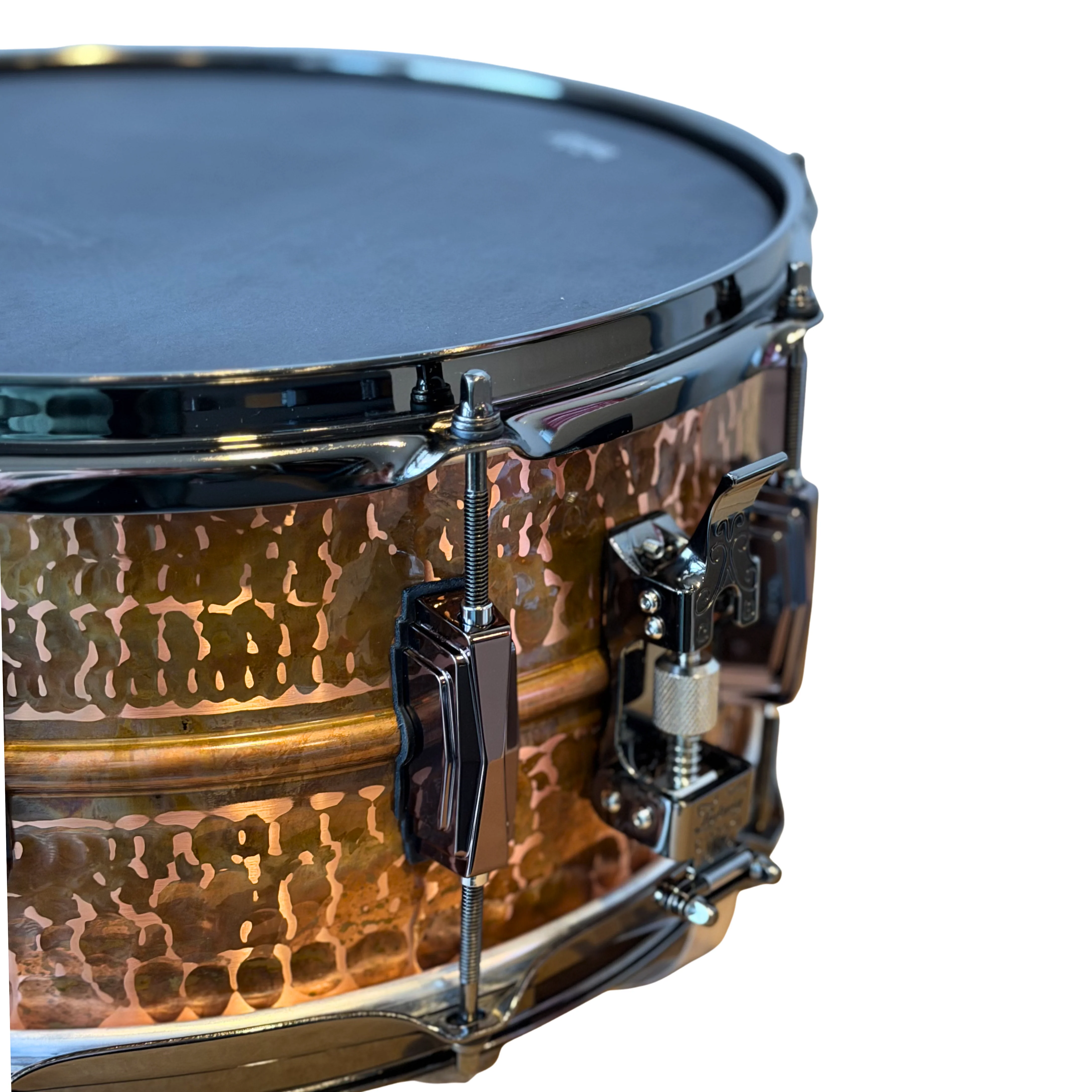 The Ludwig 14x6.5" Hammered Copper Snare Black Hardware - Image 2