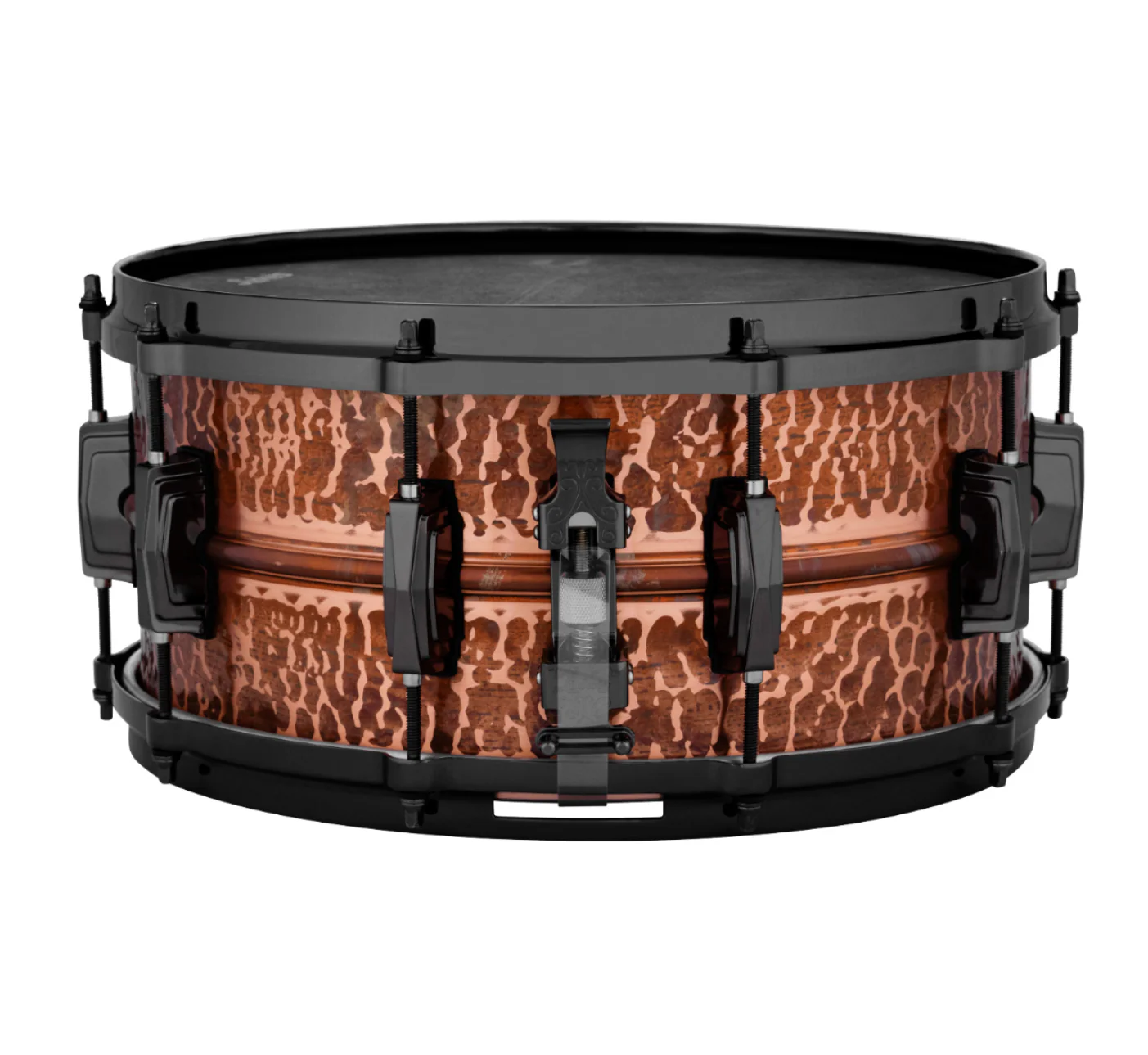 The Ludwig 14x6.5" Hammered Copper Snare Black Hardware - Image 2